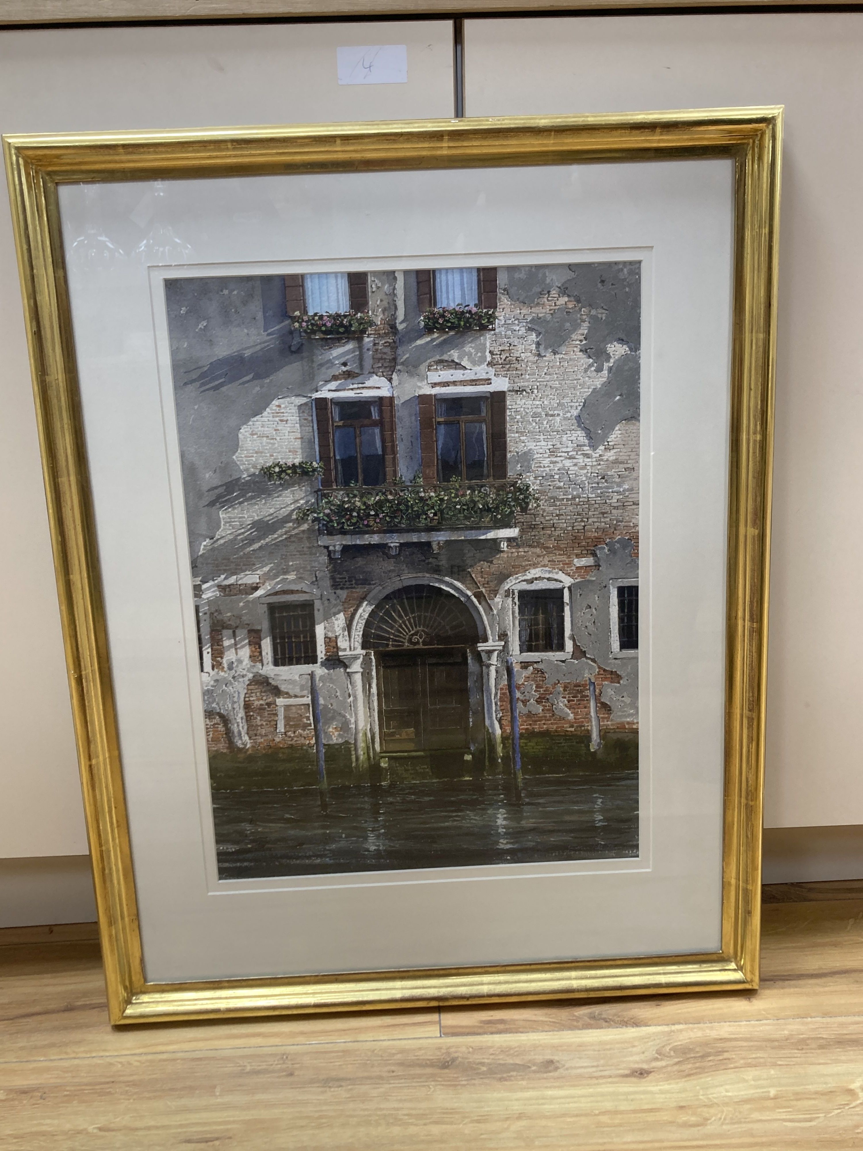 Jonathan Pike (b.1949), watercolour, On the Grand Canal, Venice, 1995 Mall Galleries label verso, 48 x 35cm